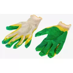 Перчатки вязаные с двойным латексным покрытием зелено-желтым