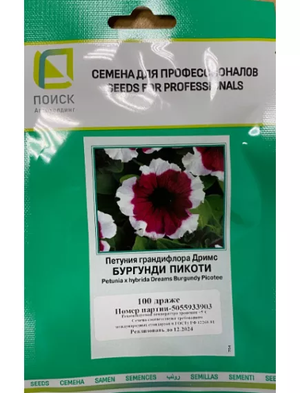 Петуния грандифлора Дримс Бургунди Пикоти 10 шт ПОИСК