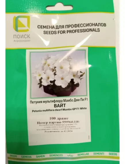 Петуния мультифлора Мамбо Джи Пи Вайт 100 шт ПОИСК
