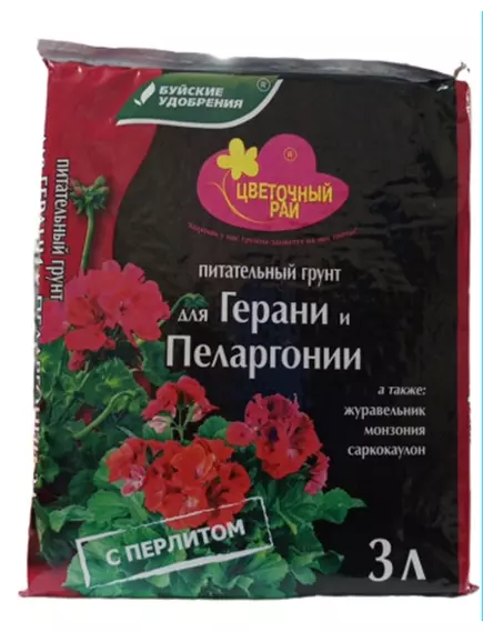 Грунт для Гераи и Пеларгонии Цветочный рай 3 л